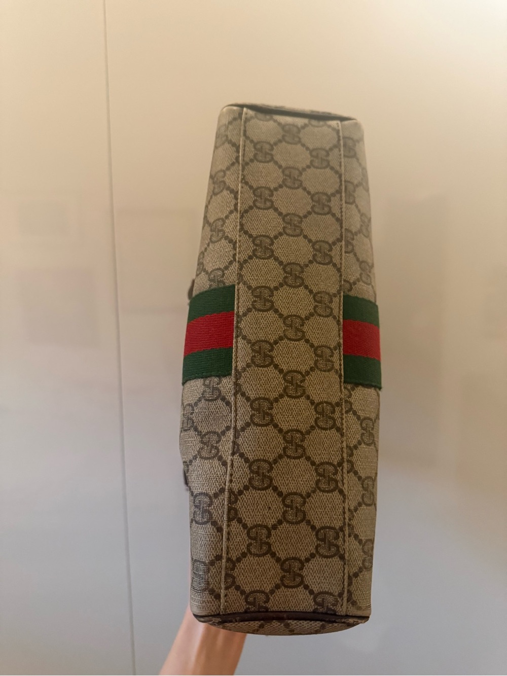 Gucci Beige GG Canvas Satchel with Green and Red Web Stripe - Picture 3 of 6